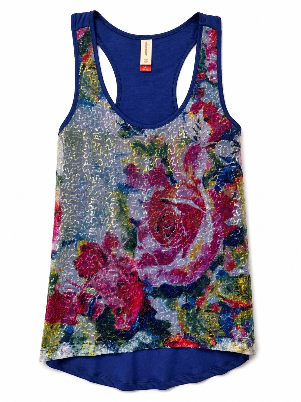 No Boundaries Floral Sequin Mesh Tank Top Women’s S 3-5 Racerback Y2K